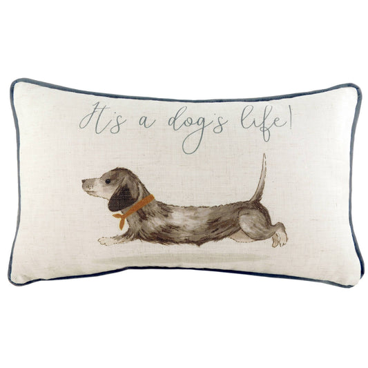 Iloinen koira koristetyyny 30 x 50 cm – käsinmaalattu design ja pehmeä pellavapinta - Lempi Lifestyle