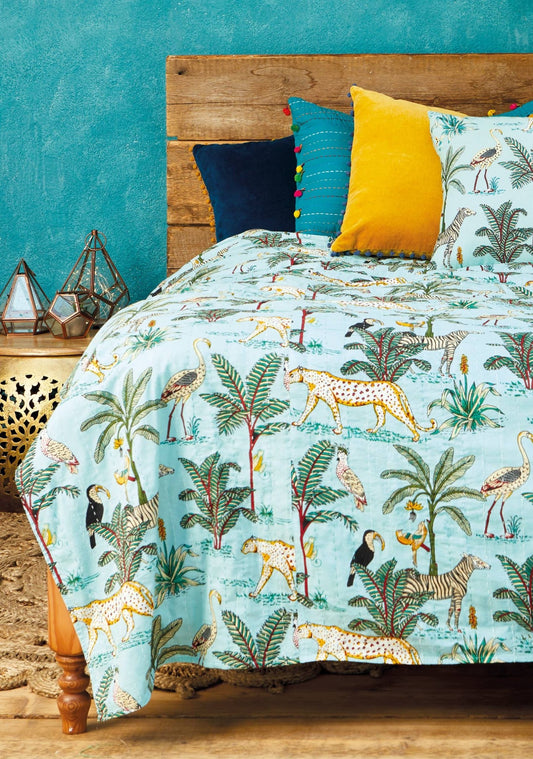 Päiväpeitto Jungle, 200 x 230 cm vaalea turkoosi - Lempi Lifestyle