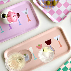 Vaaleanpunainen Cocktail Tarjoilutarjotin 32 x 15 cm –  drinkkiaiheinen tarjotin