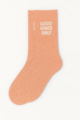 Glittersukat Good Vibes Only - persikanväriset kimallesukat