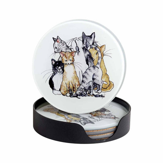 Coasters Cat 4 Pieces And Holder