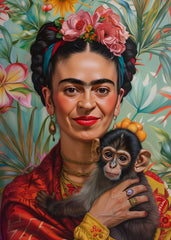 Postikortti Frida Kahlo apinan kanssa