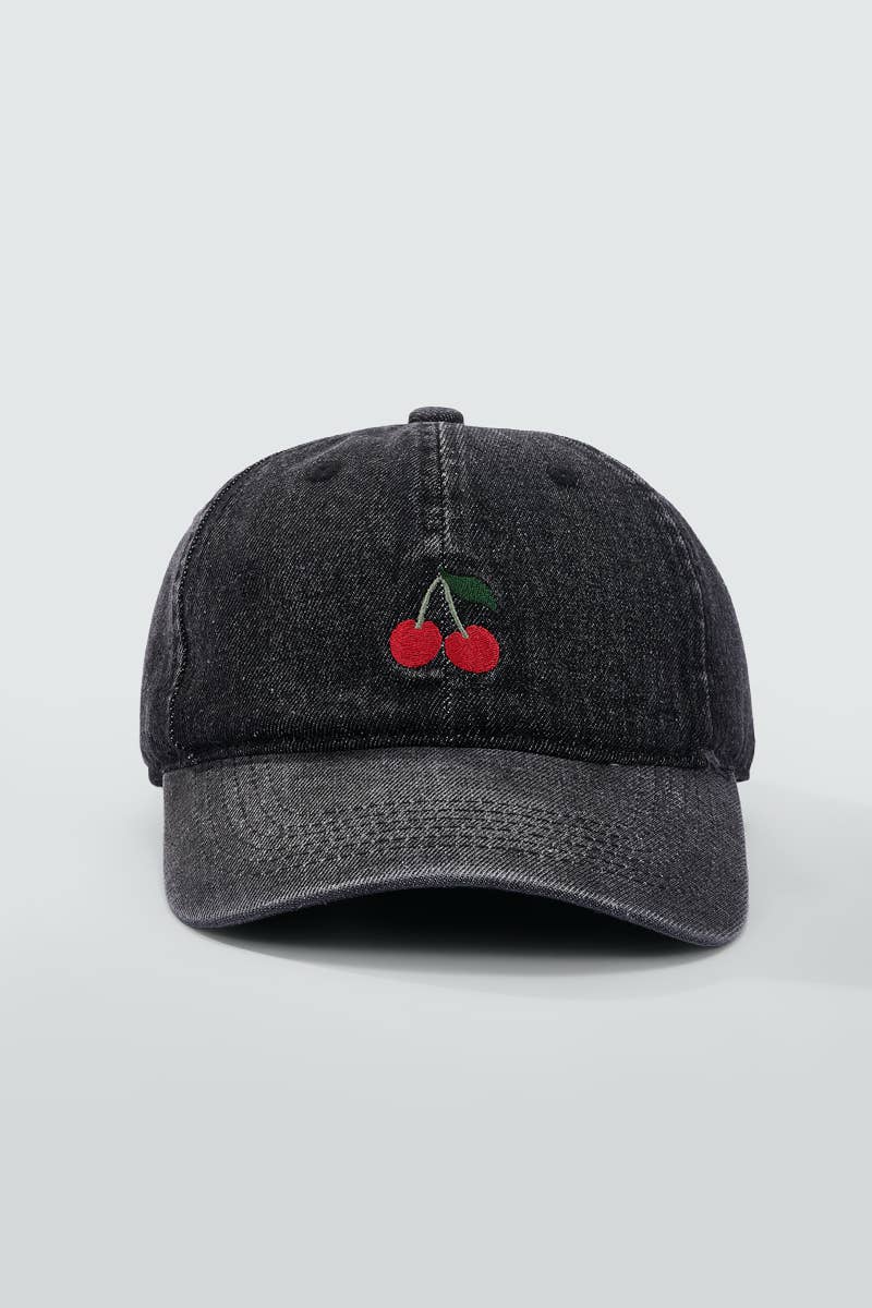 Lippalakki kirsikka kuvioinnilla - musta denimlippis cherry