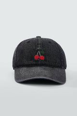 Lippalakki kirsikka kuvioinnilla - musta denimlippis cherry