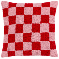 Sisustustyyny ruudullinen - punapinkki koristetyyny 45 x 45 cm