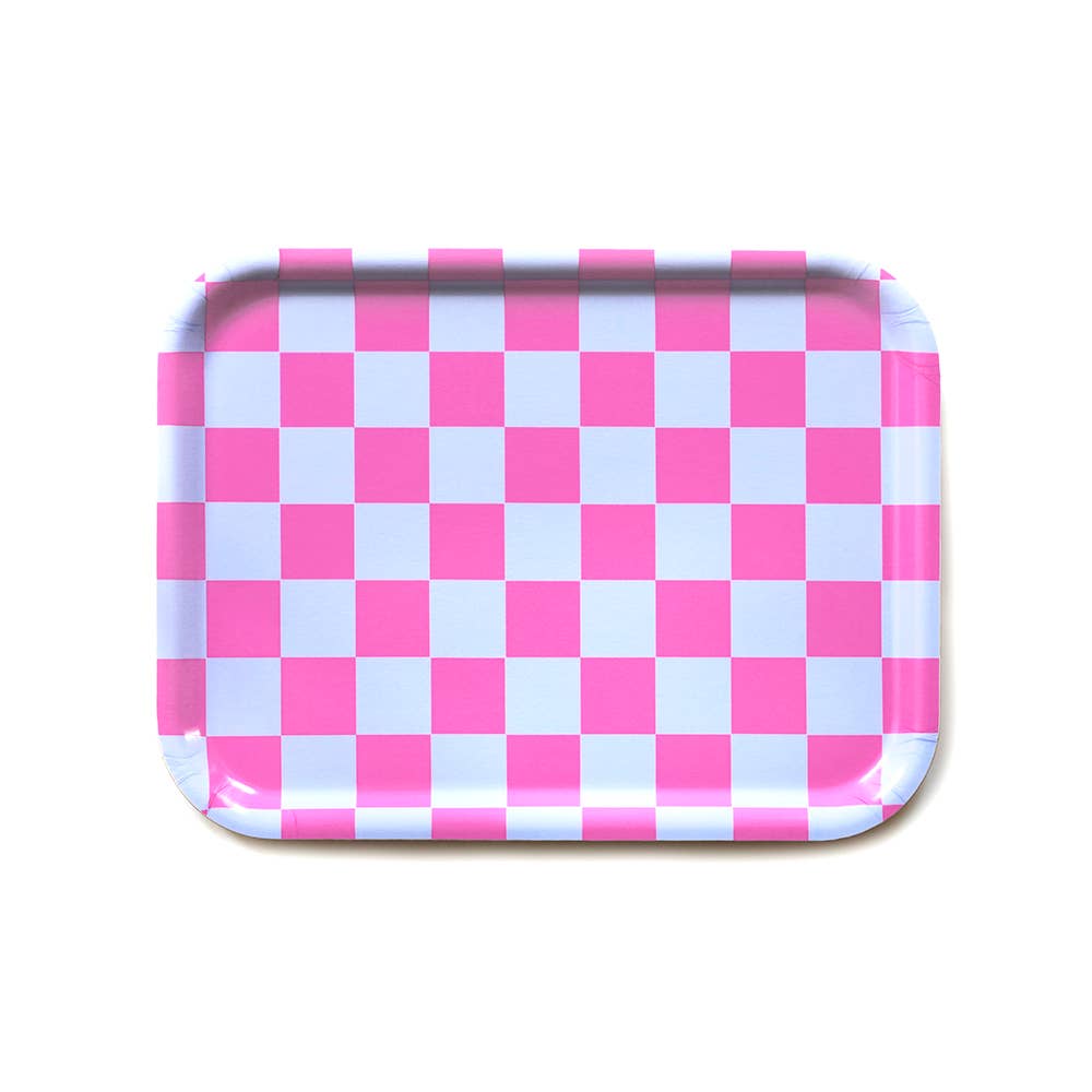 Fuchsia/Sky Ruudullinen Tarjoilutarjotin 27 x 20 cm – Puutarjotin