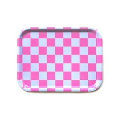 Fuchsia/Sky Ruudullinen Tarjoilutarjotin 27 x 20 cm – Puutarjotin