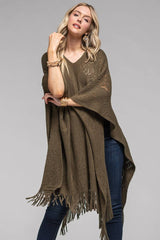 Poncho Neulosta, Hapsuilla - paisley-kuvio, beige