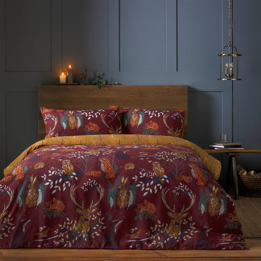 Bedding set Forest Fauna, brown/red / For single duvet (single) and double duvet (king)