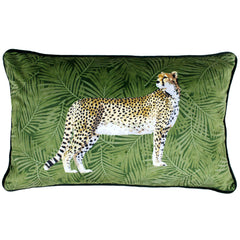 Cheetah Forest Velvet Cushion Green: Green / Polyester Filled / 30 x 50cm