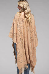 Poncho Neulosta, Hapsuilla - paisley-kuvio, beige