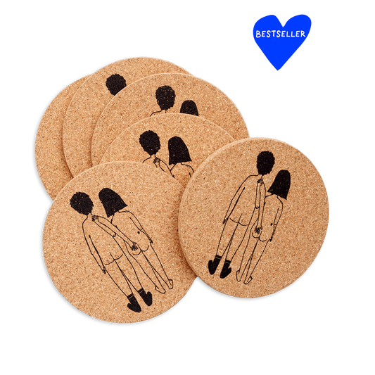 Korkkiset lasinalustat 6 kpl - Naked Couple back, helen b - Lempi Lifestyle