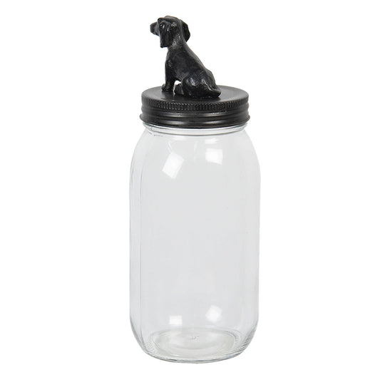 Glass storage jar, dog