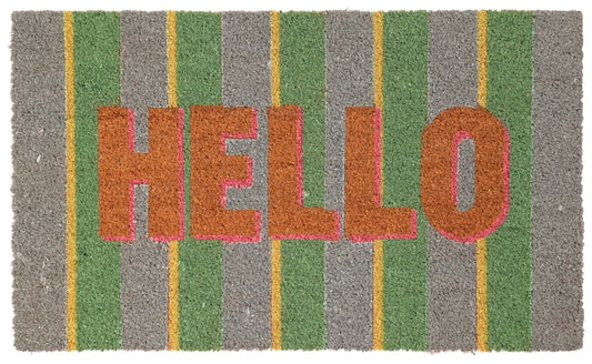 Door mat, Hello , mint/yellow/pink, 45x75 cm.