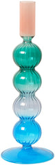 Glass candlestick, cobalt/light blue/green/pink