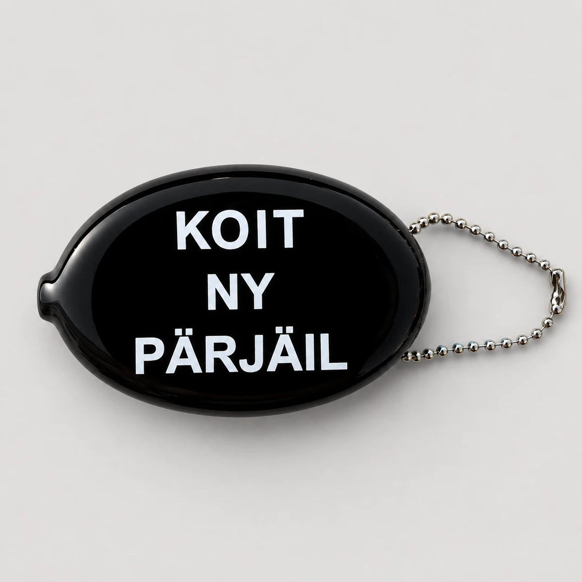 Kolikkokukkaro lauseella – Retro kuminen kolikkokukkaro palloketjulla