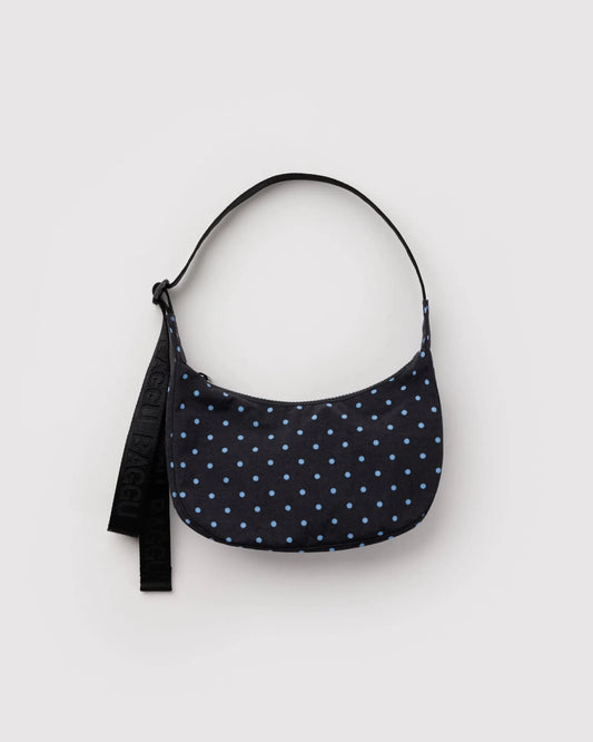 Baggu Small Nylon Crescent laukku - Black and Sky Blue Micro Dot - Lempi Lifestyle