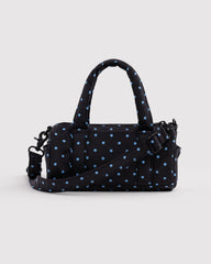 Baggu Small Nylon Duffle viikonloppulaukku - Black and Sky Blue Micro Dot - Lempi Lifestyle