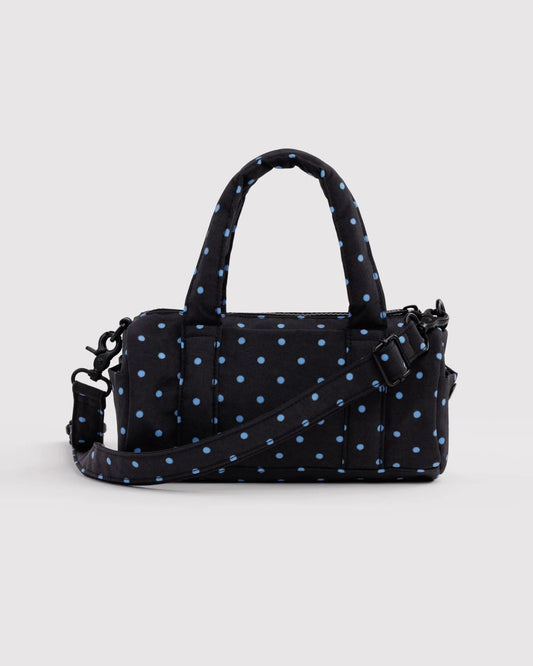 Baggu Small Nylon Duffle viikonloppulaukku - Black and Sky Blue Micro Dot - Lempi Lifestyle