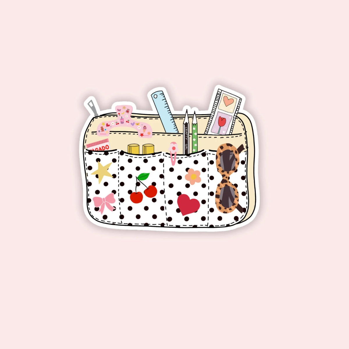 Crafty Pouch Polka Dot -tarra – holografinen vinyylitarra - Lempi Lifestyle