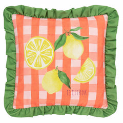 Gingham Citron Printed RuSisustustyyny röyhelöillä - värikäs sitruunakuvio 43 x 43 cm
