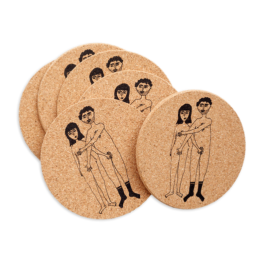 Korkkiset lasinalustat 6 kpl - Naked Couple, helen b - Lempi Lifestyle