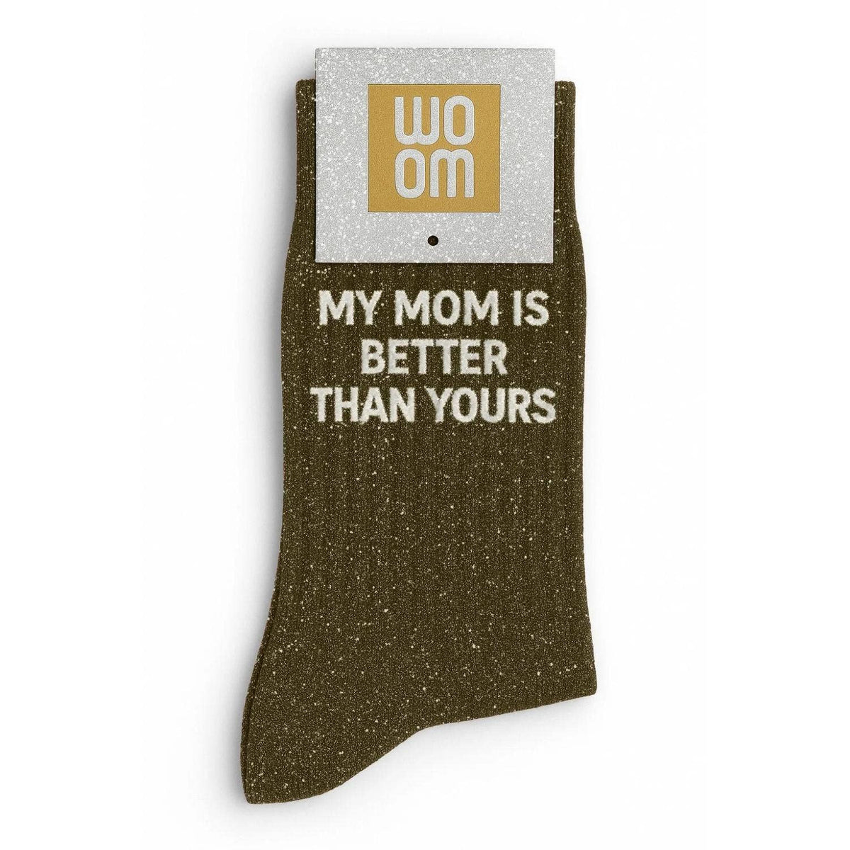 Glittersukat My Mom is better Than Yours - khaki kimallesukat