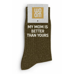 Glittersukat My Mom is better Than Yours - khaki kimallesukat