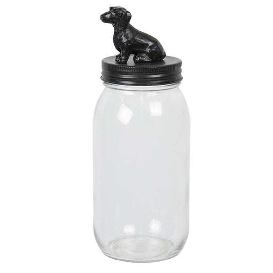 Glass storage jar, dog