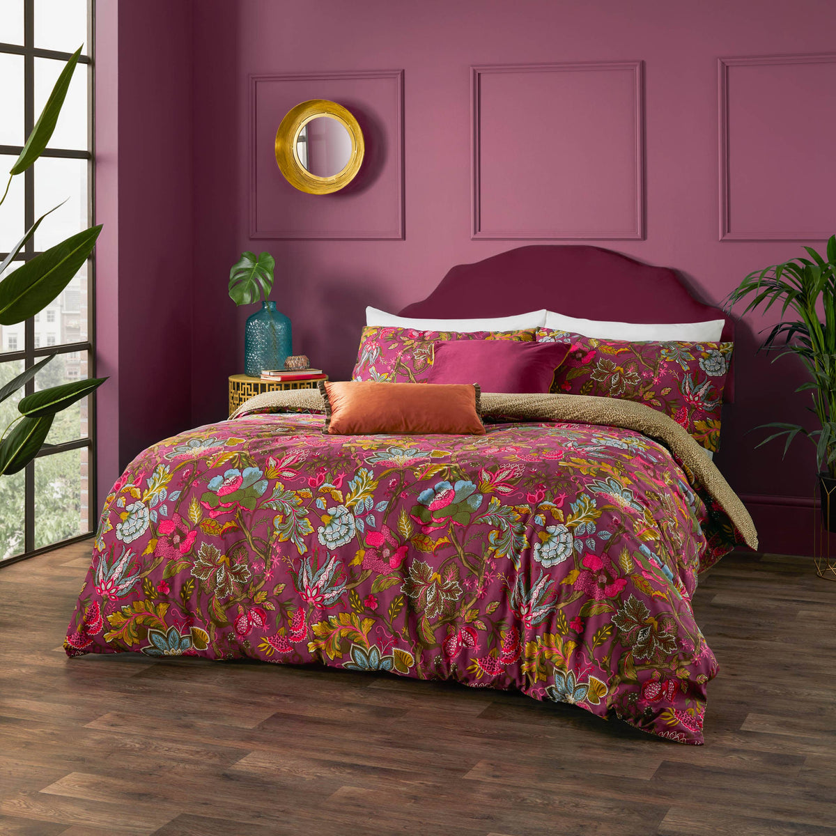 Pussilakanasetti Viranai Exotic Floral Duvet, punainen