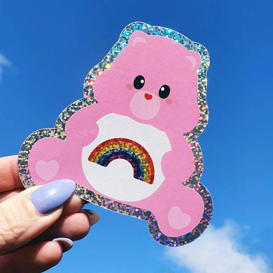 Glitter sticker Care bear Sending rainbows - Lempi Lifestyle