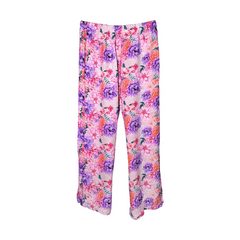 Housut Viskoosia, Löysä Malli Leveällä Kuminauha Vyötäröllä, Pink Flower - Lempi Lifestyle