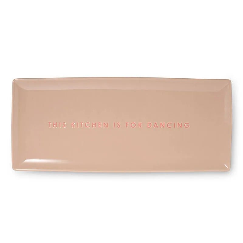 Iso tarjoilulautanen THIS KITCHEN IS FOR DANCING I beige 35 cm x 15 cm - Lempi Lifestyle