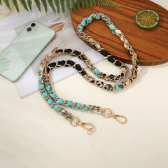 Kännykkähihna pitkä - Punottu kultaketju & värikäs viskoosikangas 127 cm - Lempi Lifestyle