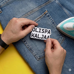Kangasmerkki Olispa kaljaa, hauska silitettävä haalarimerkki - Lempi Lifestyle