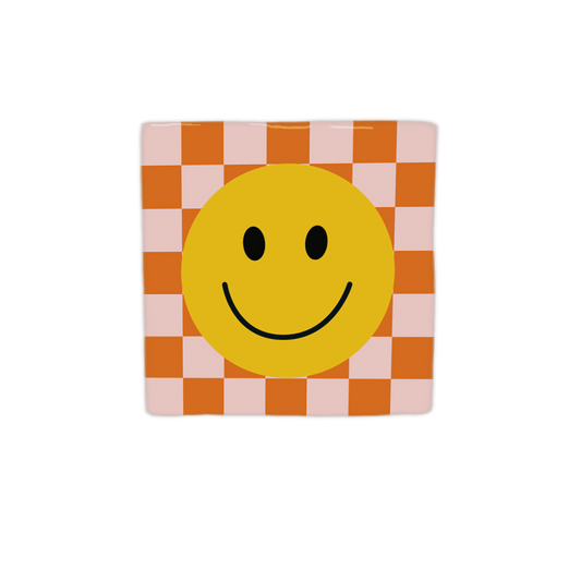 Keraamiset koristelaatat - smiley hymynaama ruudukolla - Lempi Lifestyle