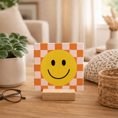 Keraamiset koristelaatat - smiley hymynaama ruudukolla - Lempi Lifestyle