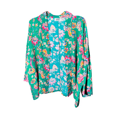 Kimono Lyhyt Malli - Green Flower - kimono, Tekstiilit,