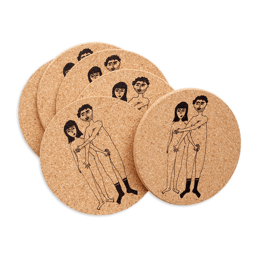 Korkkiset lasinalustat 6 kpl - Naked Couple, helen b - Lempi Lifestyle