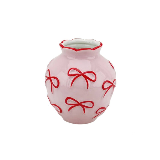 Kukkamaljakko Ruseteilla – Vaaleanpunainen/Punainen – 13x13x14 cm - Lempi Lifestyle
