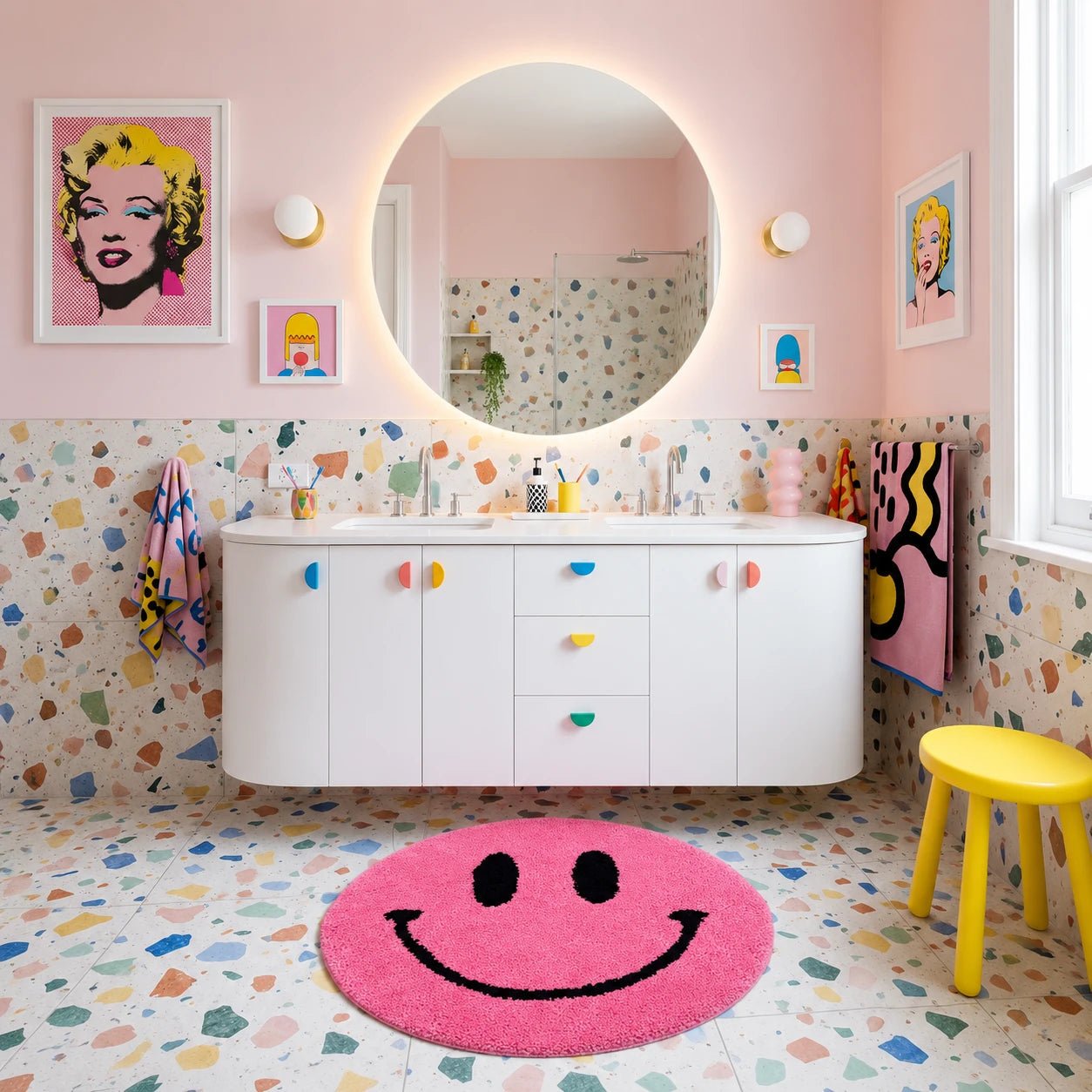 Kylpyhuoneen matto - Pinkki Hymynaama - Lempi Lifestyle