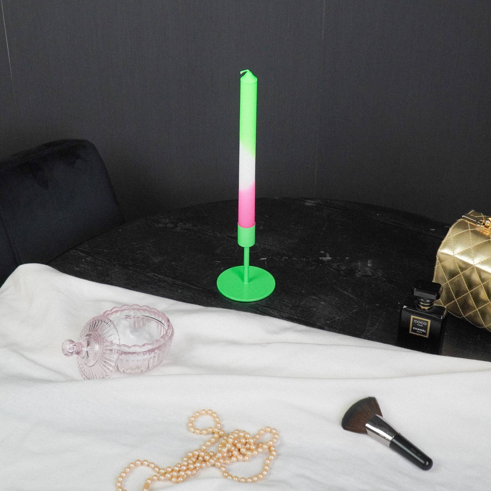 Kynttilänjalka metallia, neon vihreä - Lempi Lifestyle