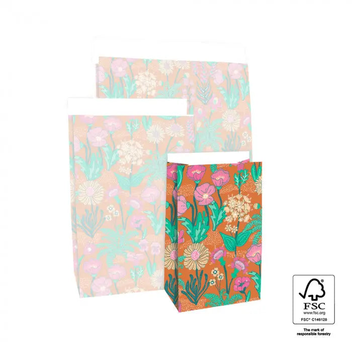 Lahjapussi Medium - Vintage Flowers- 12 x 7 x 19 Cm - kiva,