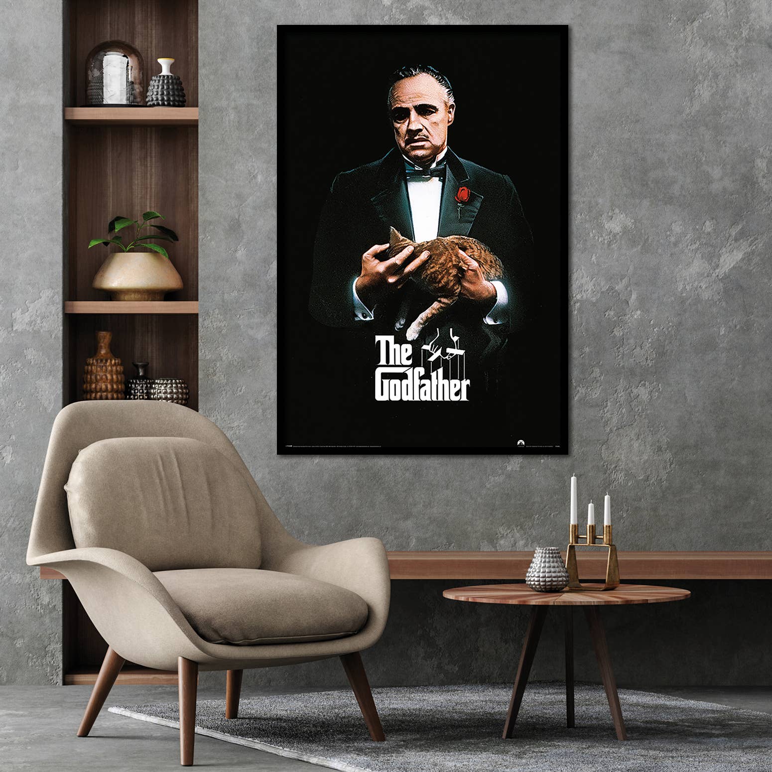 The Godfather -juliste 91,5 x 61 cm – Ikoninen Don Corleone ja kissa - Lempi Lifestyle
