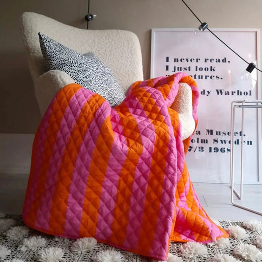 Lempi Orange Pink Stripe tikkitäkki - 135 x 180 cm - Lempi Lifestyle