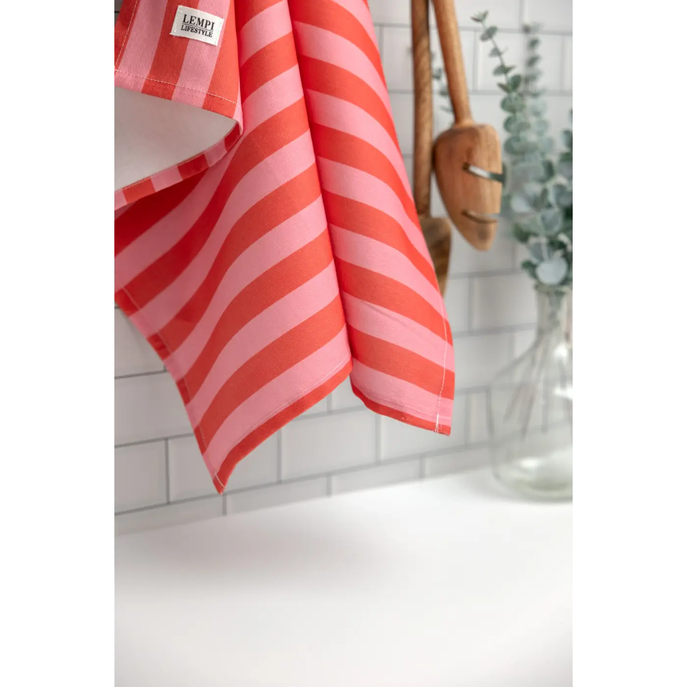 Lempi Red - pink Stripe Keittiöpyyhe - Pyyheliina