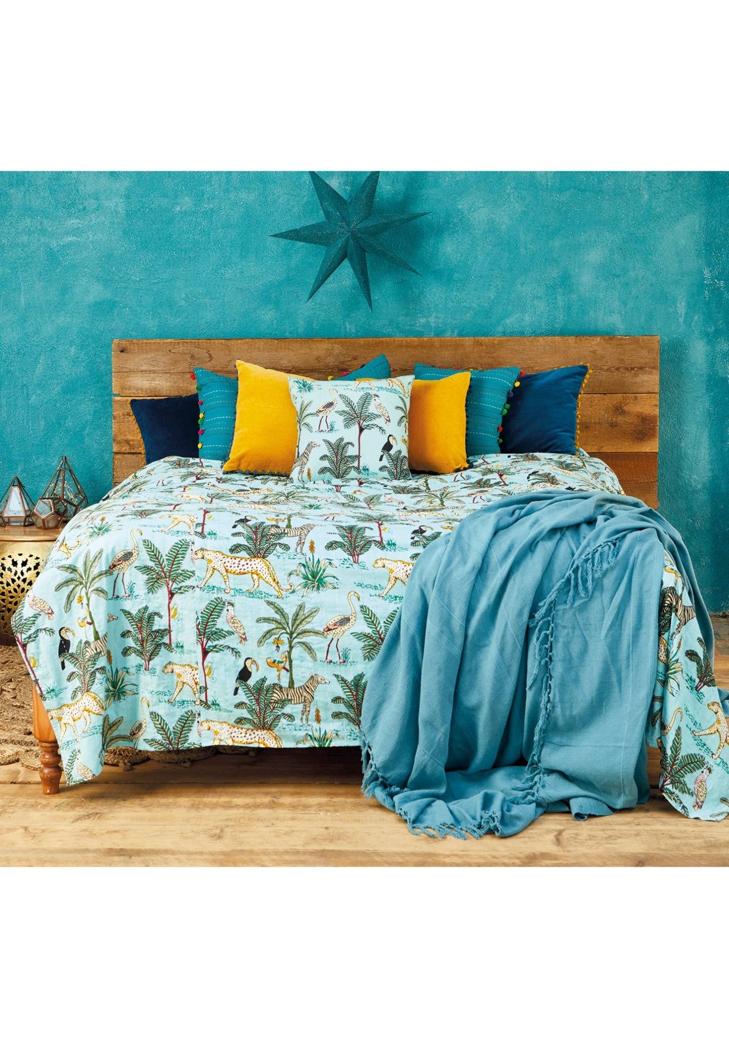 Päiväpeitto Jungle, 200 x 230 cm vaalea turkoosi - Lempi Lifestyle