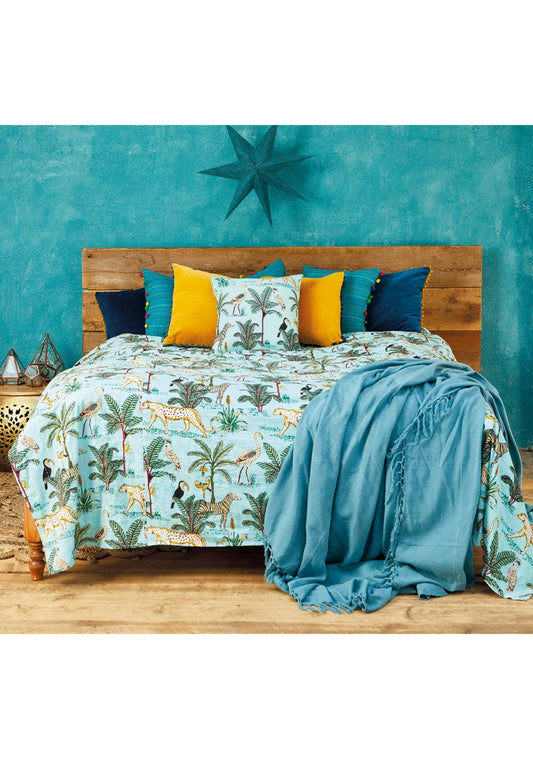 Päiväpeitto Jungle, 200 x 230 cm vaalea turkoosi - Lempi Lifestyle
