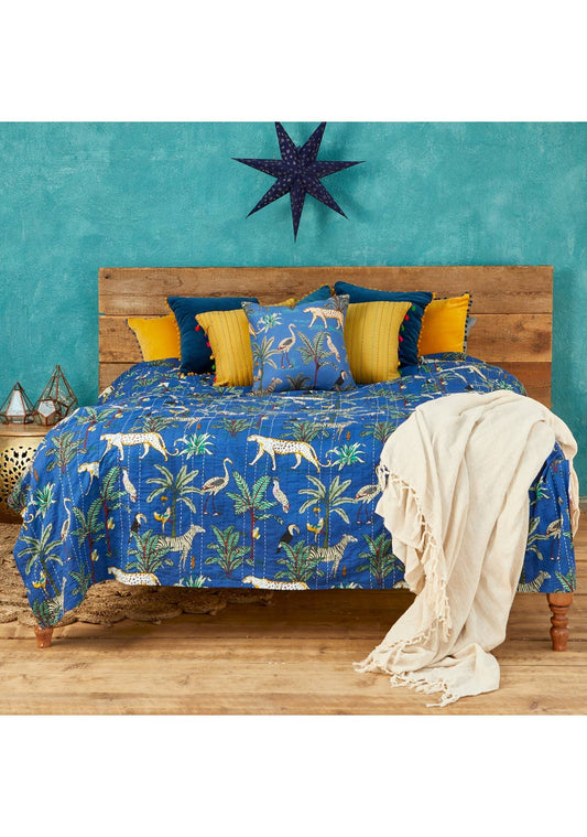Päiväpeitto Jungle, sininen 200 x 230 cm - Lempi Lifestyle