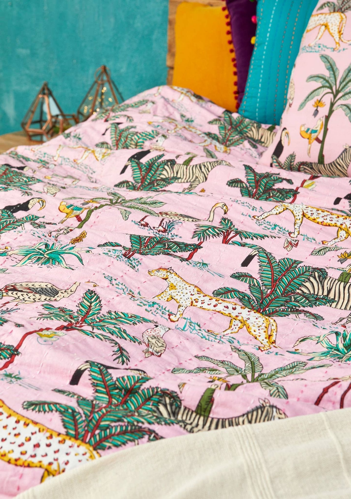 Päiväpeitto Jungle vaaleanpunainen 200 x 230 cm - Lempi Lifestyle